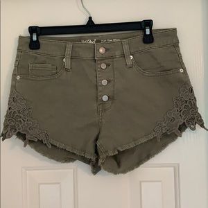 Army Green Embroidered Shorts